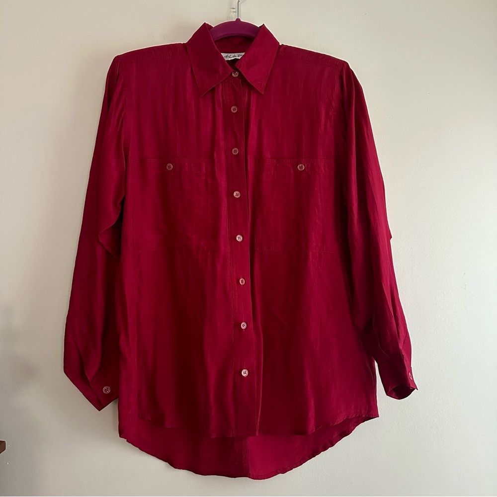Vintage 100% Silk Button Down Shirt - Picture 1 of 9